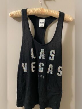 PINK Victoria's Secret Black Sequin "Las Vegas" Racerback Tank